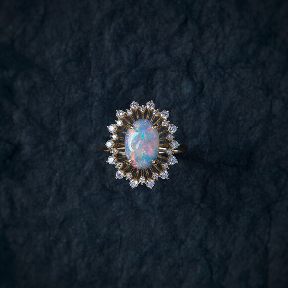 Certificated 2.26ct Play of Color Black Opal Diamond Halo Engagement Ring 18K Go - Picture 8 of 9